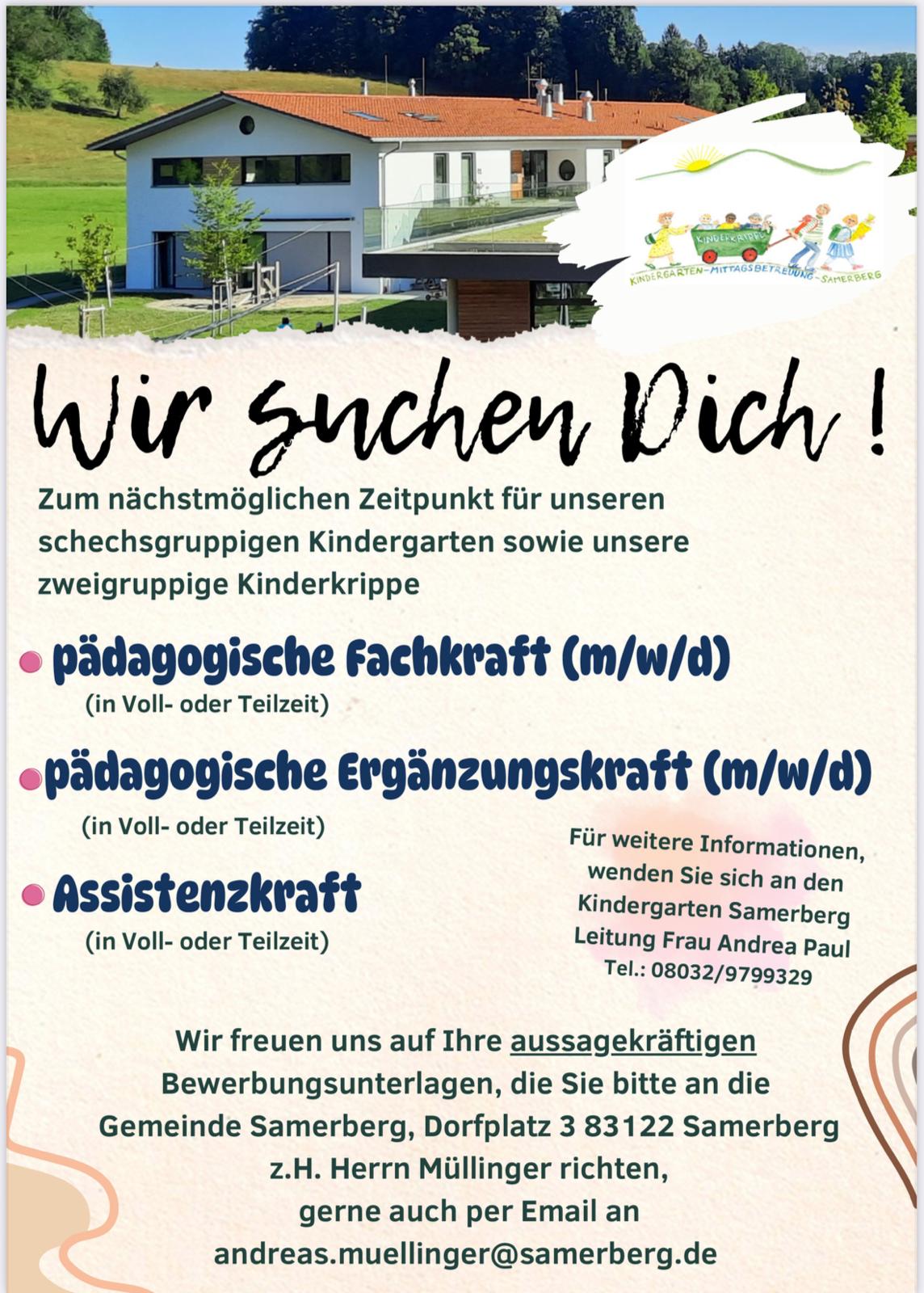 Stellenanzeige für den Kindergarten Samerberg
