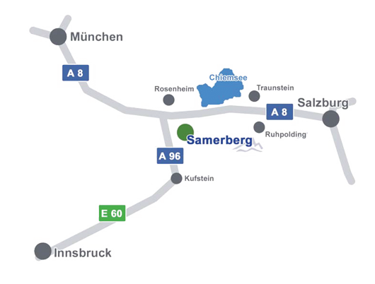 Anfahrtskizze Samerberg mit Link zur Google-Routenplanung